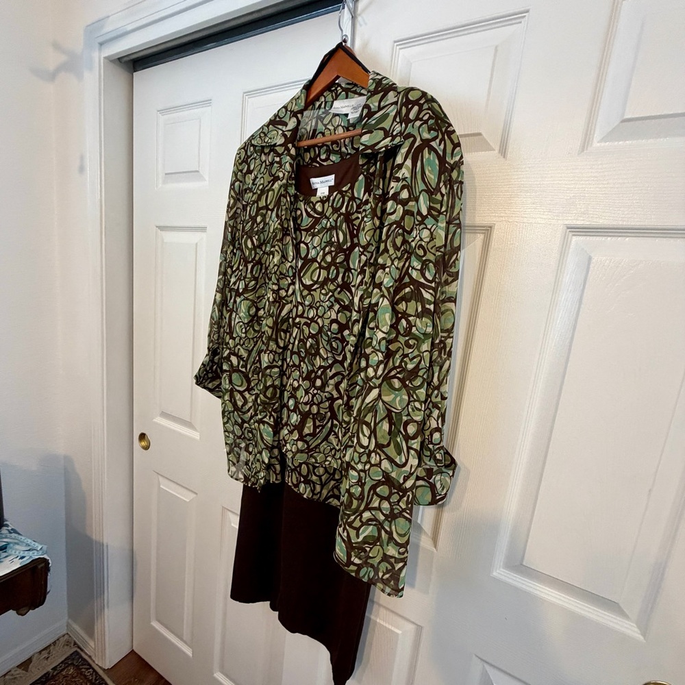 Anna Maxwell Green & Brown Abstract Print 3pc Pant Suit 24W